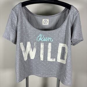American Eagle AEO Gray Run Wild Crop Top Tee Polka Dots Women's Large NWT